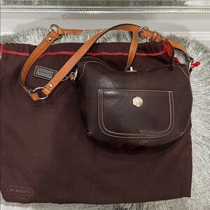 Coach Dark Brown Leather Shoulder Bag  with coach  dust bag for storage